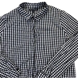 Mixed Threads Gingham Button Down Women Medium Black White Tie Front Long Sleeve